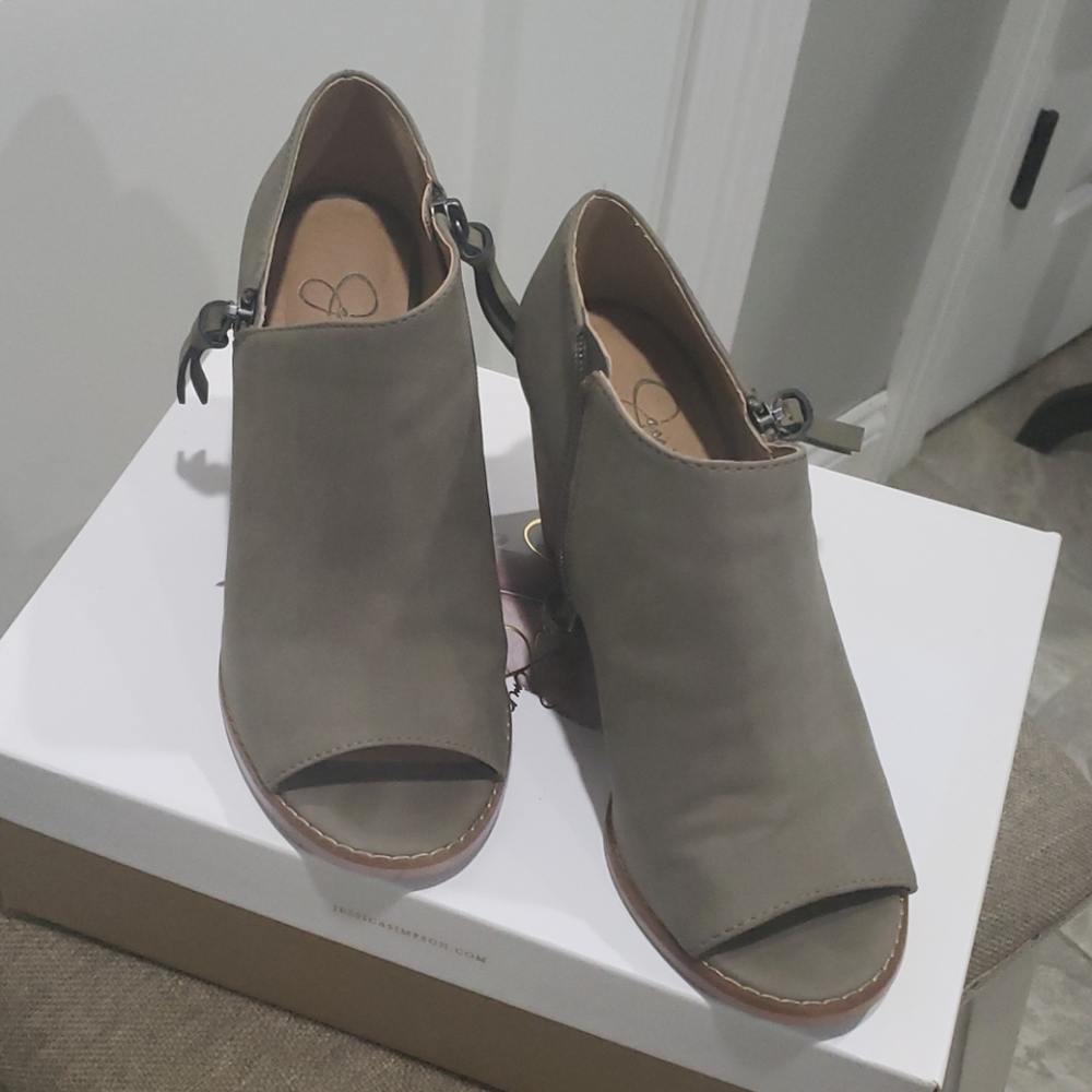 Taupe wedge booties